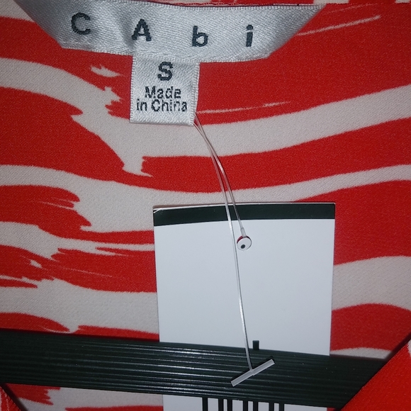 CAbi S Brushstroke Drop Waist Pleated Dress New in Red and White NWT - Picture 9 of 12